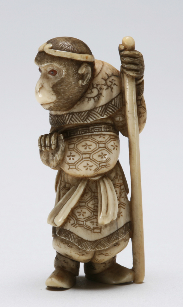 Monkey dressed in the costume of a Japanese noble
